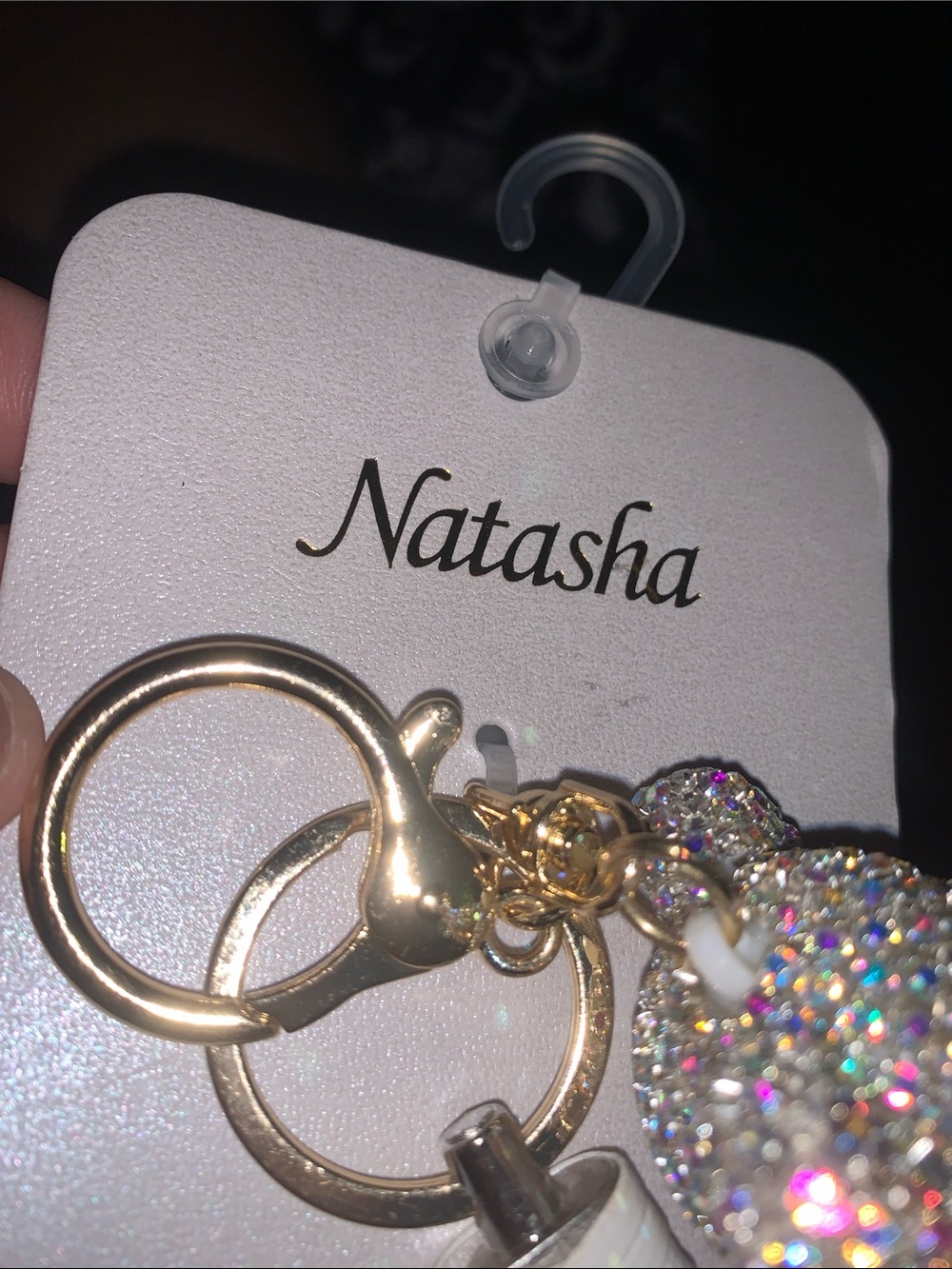 Natasha Couture Iridescent Crystal Bear Purse Charm with White Strap - Picture 5 of 10